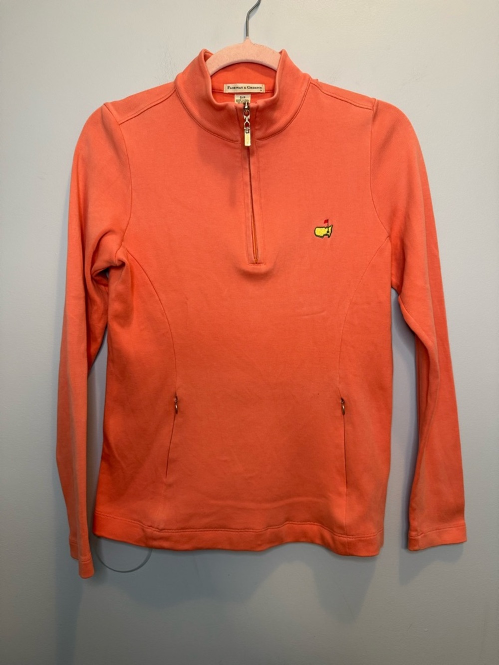 Fairway & Greene Masters Golf Peach Coral Quarter Zip Pullover Size Small Preppy